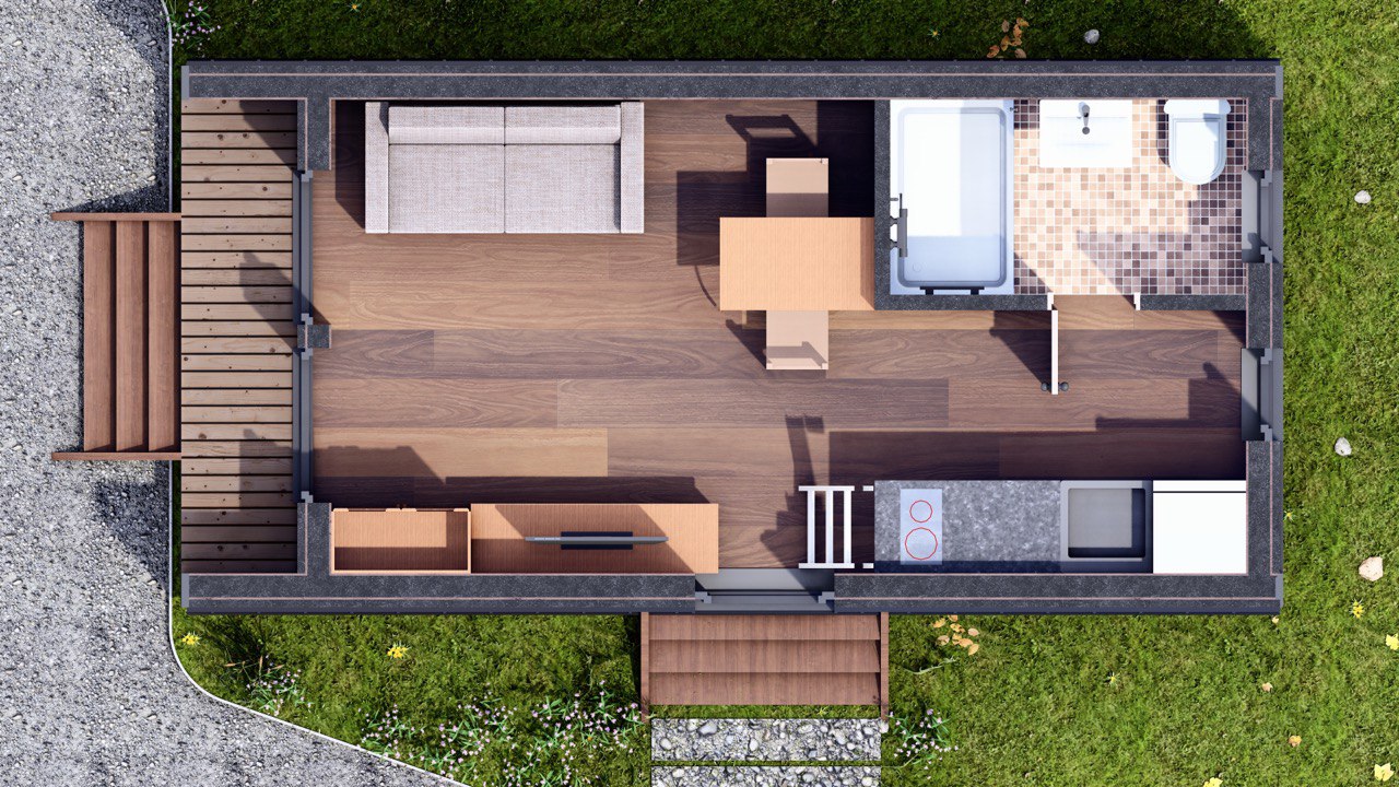 Tiny House - Modulhaus - Minihaus, Fertighaus - 28 m² - Energieeffizient - SIP-Modell